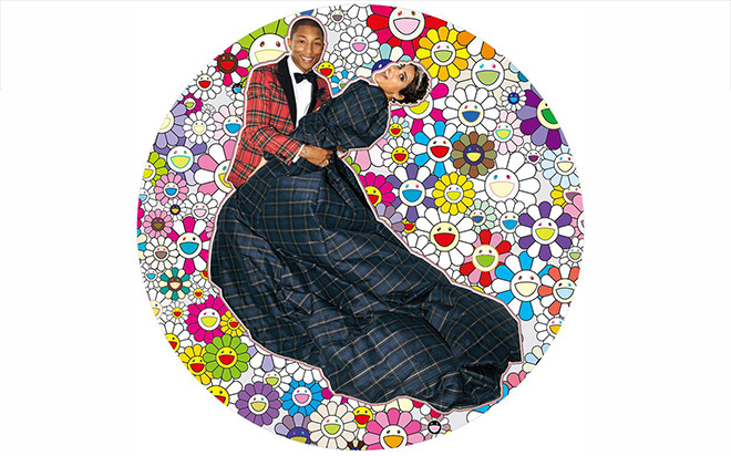 Takashi Murakami portrait of pharrell and helen – dance, 2014 acrylic and platinum leaf on canvas mounted on board (photo by terry richardson) / φ 1500 mm © 2014 takashi murakami/kaikai kiki co., ltd. all rights reserved / courtesy galerie perrotin