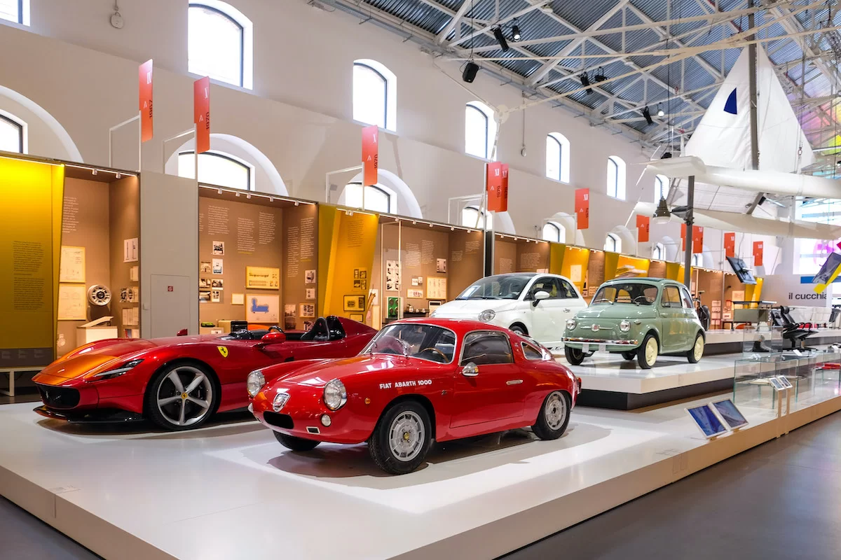ADI Design Museum interior showcasing iconic Italian automotive design pieces during Milan Design Week 2026, highlighting design museums in Milan